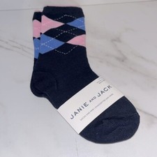 NWT Janie and Jack blue pink plaid socks 2T - 3