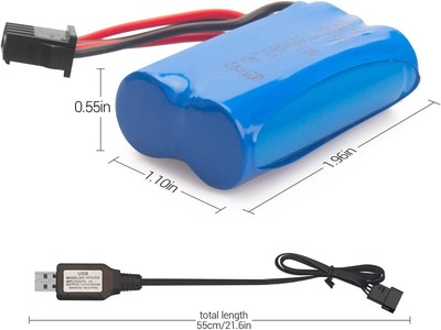 Batterie Li-Po 7,4V 500mAh Rechargeable Par USB - Pour Voiture RC WPL Crawler Et Modèles Militaires - Longue Durée De Vie - 11