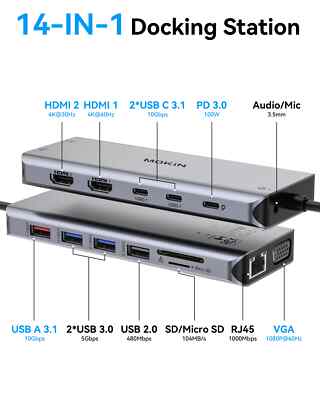 USB C HUB 4K 60Hz Type C to HDMI DP VGA Gigabit Ethernet USB 3.1 PD 100W Adapter