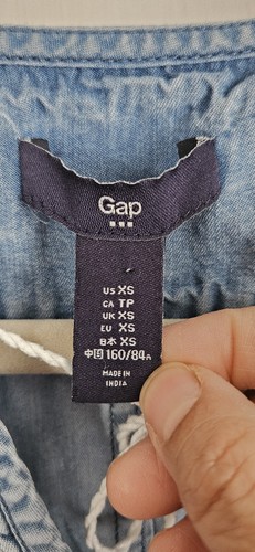 GAP women sz XS 100% Lyocell blue dress white floral embroidery tie front - Picture 5 of 7