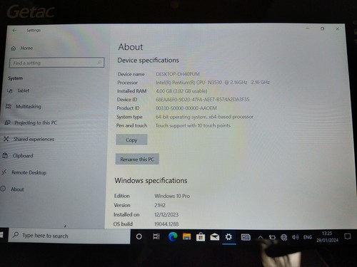 GETAC T800 Rugged Tablet PC Intel Pentium N3530 2.16GHz 4GB RAM 128GB *ISSUES* - Picture 2 of 16