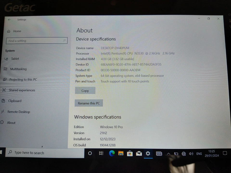 GETAC T800 Rugged Tablet PC Intel Pentium N3530 2.16GHz 4GB RAM 128GB *ISSUES* - Image 2 of 4