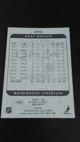 FREE SHIPPING-Olaf Kolzig-2007/08 Opee-Chee Hockey-no.493-Capitals - Picture 2 of 3