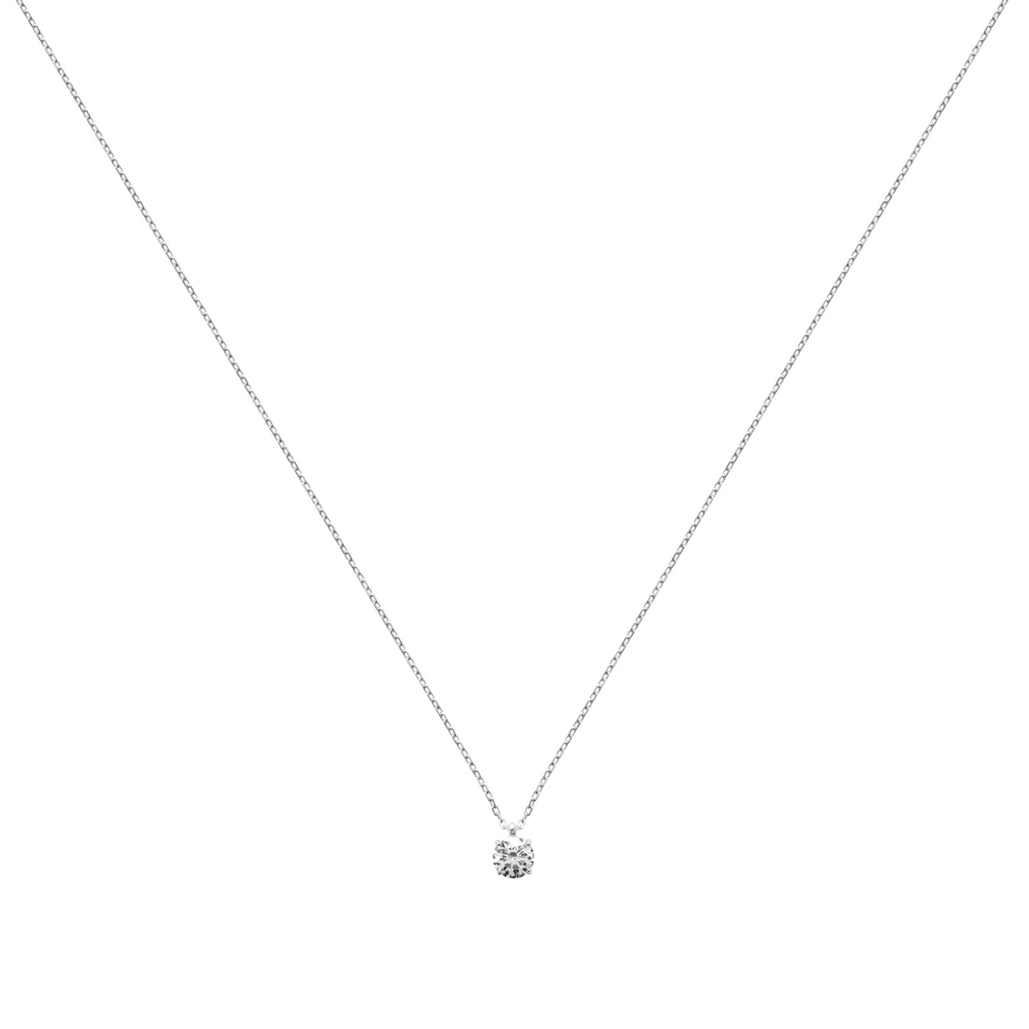 Collier solitaire argent 925 zirconium anti-ternissement pour peau sensible