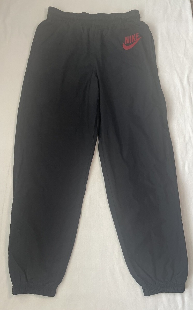 Vintage Y2K Nike Track Pants Mens Medium Black Lined Red Swoosh