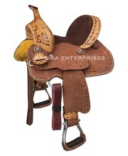 8" Miniature Horse Western Saddle - Roughout  Tooled Leather Buck Stitch Design