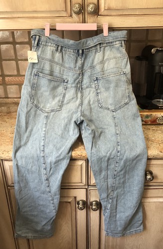 Pantalones de mezclilla Free People Noah plegables harén ferrocarril rayas plisadas XS NUEVOS CON ETIQUETAS - Imagen 6 de 8
