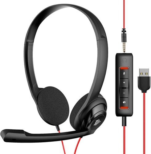 USB Wired Computer Headset on Ear Microphone for MS Teams Skype Webinars - Picture 3 of 10