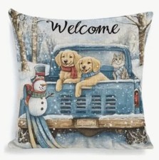 Golden Retriever Holiday Winter Scene Christmas Throw Pillow Cover Home Decor