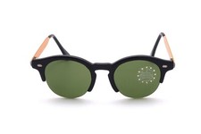 Sonnenbrille vintage Panto Kunststoff halb randlos schwarz Metallb&uuml;gel gold  D14