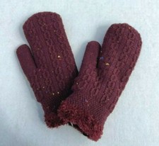 Women's Winter Glove Knit Mitten with Confetti Cozy Lining Thick Soft, Wine Red