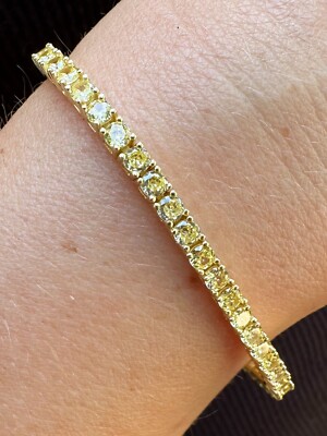 3mm Canary Yellow CZ Tennis Bracelet Real 925 Sterling Silver 14k Gold Plated