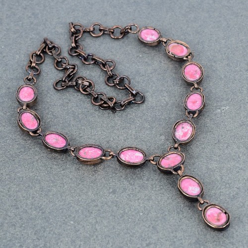 Valentines Sale Thulite Stone Copper Bezel Chain Electroformed Wedding Necklace - Picture 6 of 6