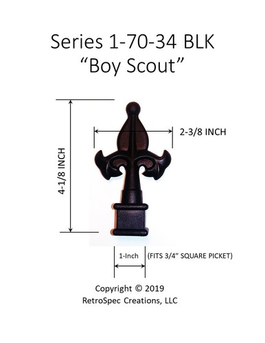 10 EACH (3/4-INCH) BLACK PLASTIC IRON FENCE FINIAL TOPS 1-70-34 BOY SCOUT - Picture 5 of 6