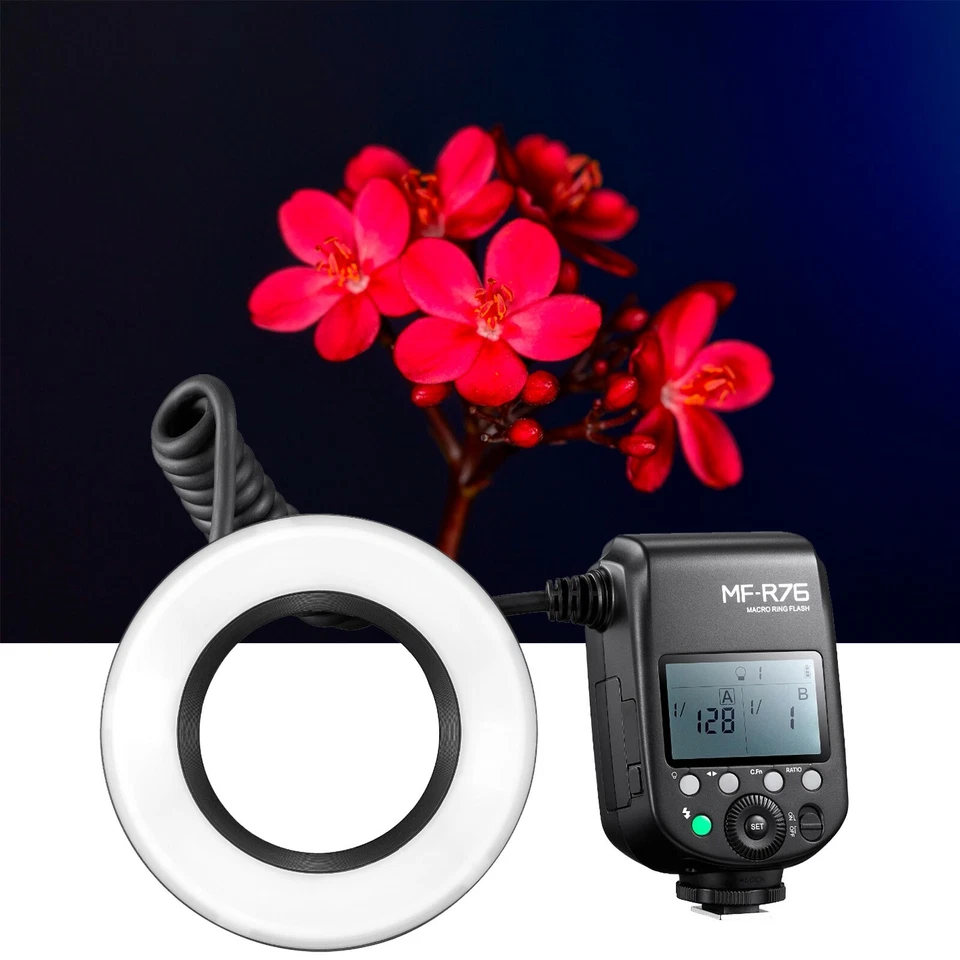 Godox MF-R76 Macro LED Ring Flash Speedlite 76W Dual-Flash Tubes for DSLR Camera - Image 2 of 4
