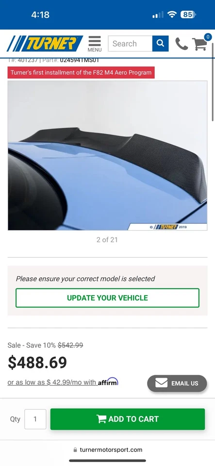 TurnerMotorsports Genuine Carbon Fiber Spoiler For F82 M4 - Image 3 of 3