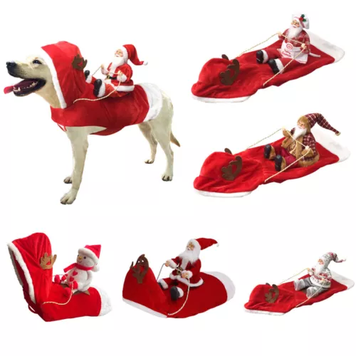 Dog Santa Claus Riding on Pet Christmas Gift Holiday Outfit Pet Xmas Clothes