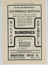 1907 Manufacturers' Sundries Co. Ad: Auto and Bicycle Supplies - Philadelphia PA