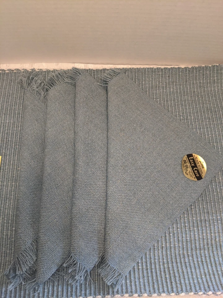 Vintage Chicago Weaving Blue/White Handloomed Placemats & Napkins Set/4 Ea. - Image 3 of 4