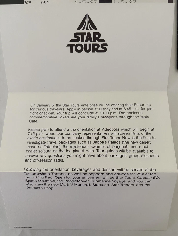 Juego completo de 2 tarjetas de embarque vintage de Disneyland STAR TOURS VUELO INAUGURAL Foto 4 de 4