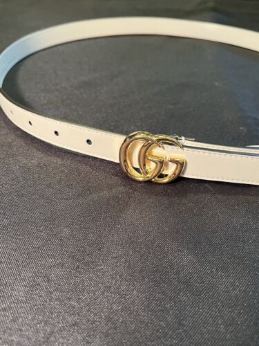 GUCCI UNISEX DOUBLE GG ANTIQUE BRASS MARMONT THIN WHITE BELT 409417 AUTHENTIC - Picture 22 of 24