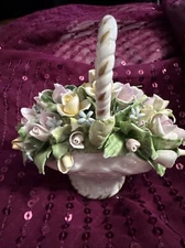 Antique 1800's Italy Handmade China Flowers Grouped In A Darling Basket