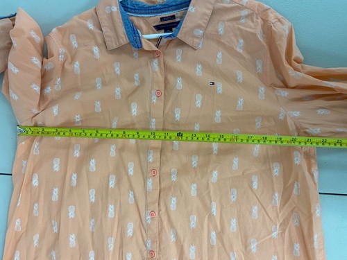 Tommy Hilfiger Womens Shirt 2XL Orange Relaxed Fit Pineapple Roll Tab Button Up - Picture 14 of 15