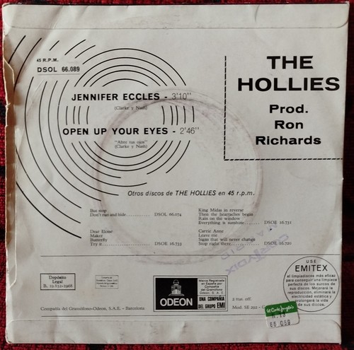 THE HOLLIES ** Jennifer Eccles ** 1968 SPAIN 7" SINGLE - Picture 2 of 4