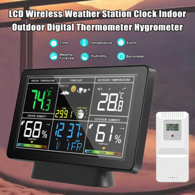 In/Outdoor Digital LCD Wireless Color Weather Station Calendar Thermometer Clock
