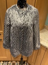 Biba Bloomsbury Blue Chevron Faux Fur Jacket Coat Grey Silver Fleck Size 8 Tags
