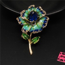 New Blue Enamel Beautiful Flower Crystal Fashion Women Charm Brooch Pin Gifts