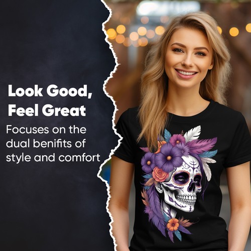 Buntes T-Shirt Tag der Toten Sugar Skull Blumenmuster Feier des Lebens #D - Bild 5 von 27