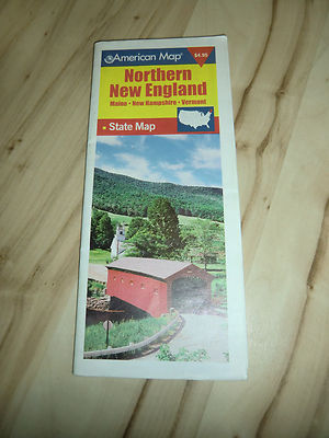 AMERICAN MAP NORTHERN NEW ENGLAND State Road Map Maine + Vermont + New Hampshire