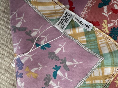 New Cacharel Floral & Plaid Silk Scarf Italy - Picture 2 of 3