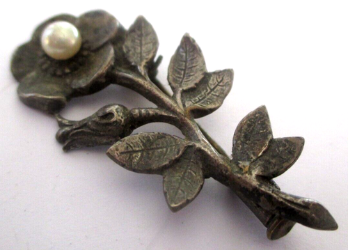 Broche Vintage Fleur En Or De Tolède Avec Perle Nacrée - Bijou Ancien, Parfait état
