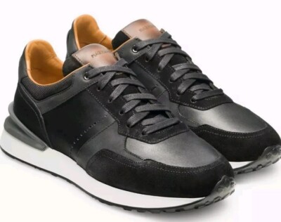 ★Magnanni★Men's Sona★Black Magnanni Men's Savi Black Leather Lace Up Sneaker Shoes Size