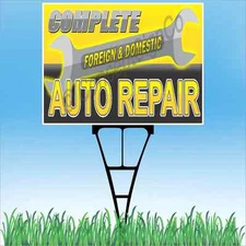 18"x24" Complete Auto Repair Outdoor Yard Sign & Stake Sidewalk Lawn Service