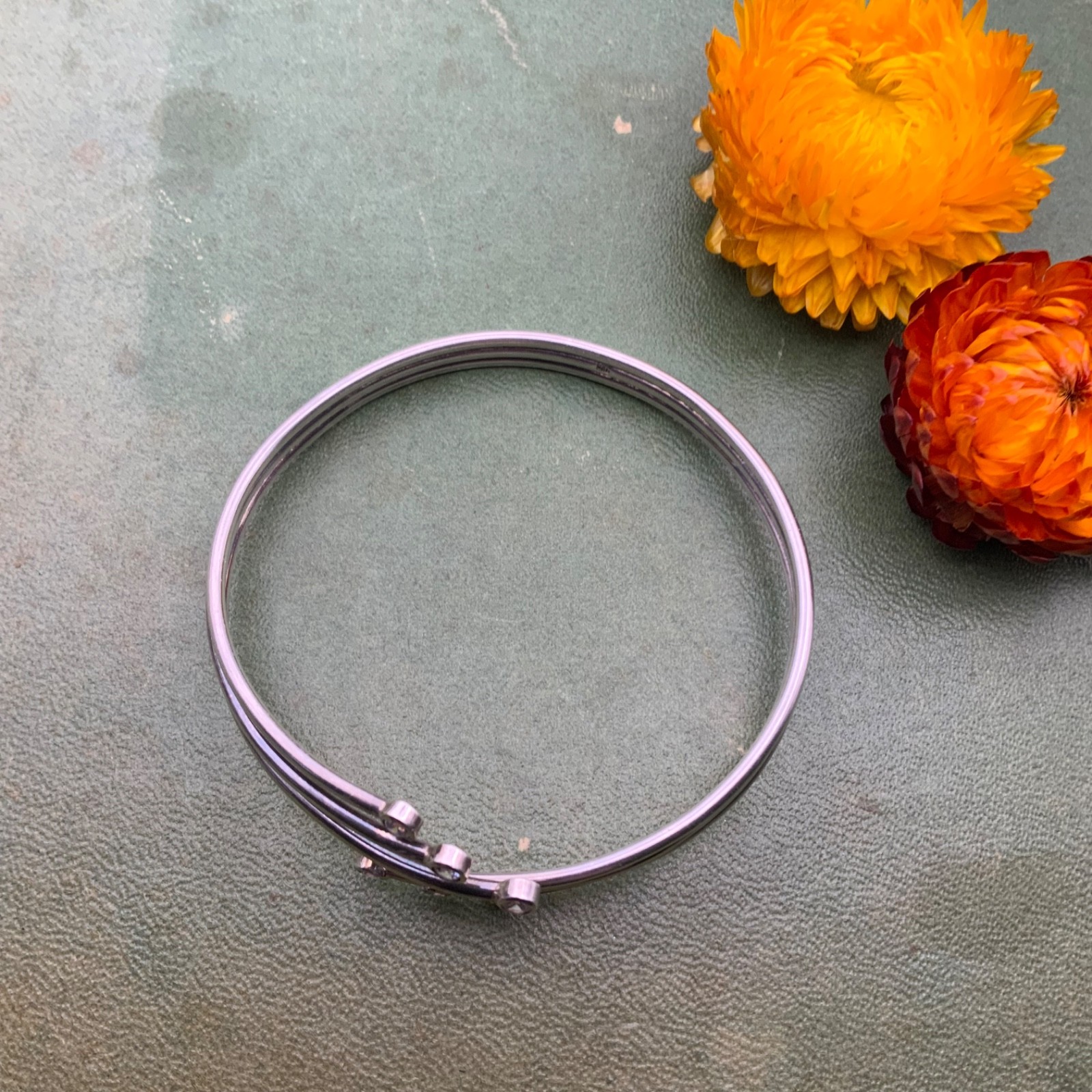 Modernist Solid Sterling Silver Bangle 925 Cubic … - image 8