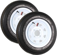 2-Pk Trailer Tire Rim Assembly 4.80-12 480-12 12" 4 Lug 4" Center White Spoke