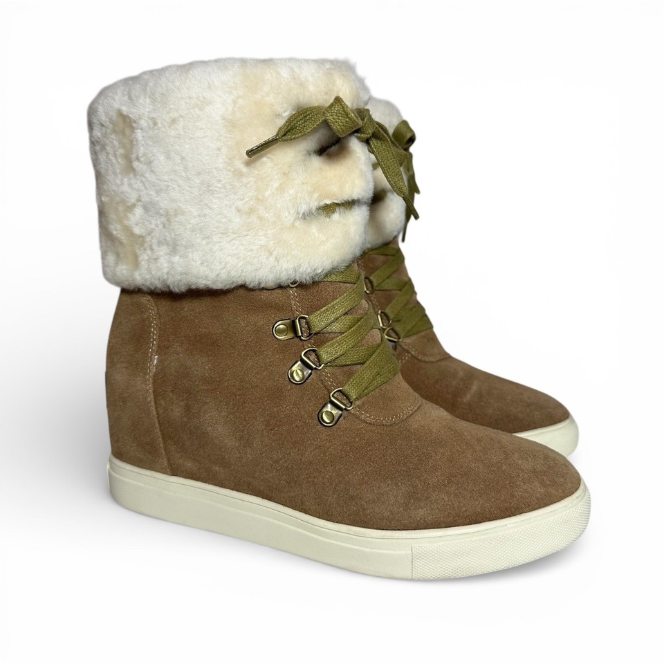 SUTTONS UGG Leather Sheepskin Ankle Ugg Boots Wedges Size 39 (8) #38585