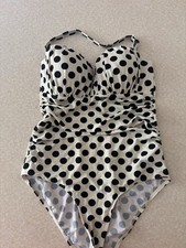 Next Cream Black Polka Dot Swimsuit Size 16 Tummy Control Detachable Strap