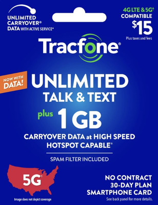 TracFone 1GB Data, Digital Direct Same Day Refill, Phone Number Required  