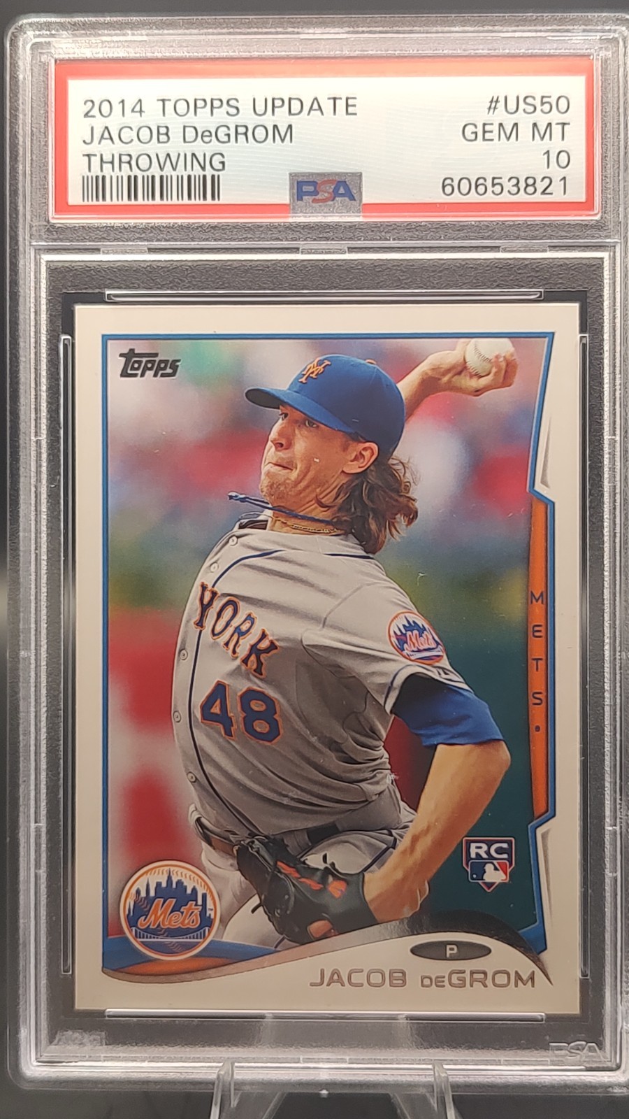 2014 TOPPS UPDATE #US50 JACOB DeGROM RC METS THROWING PSA 10