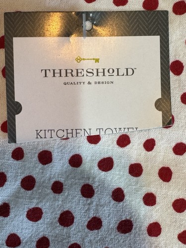 New w/Tags Threshold 2 Kitchen Towels Coffee Polka Dot Man & Woman - Picture 4 of 4