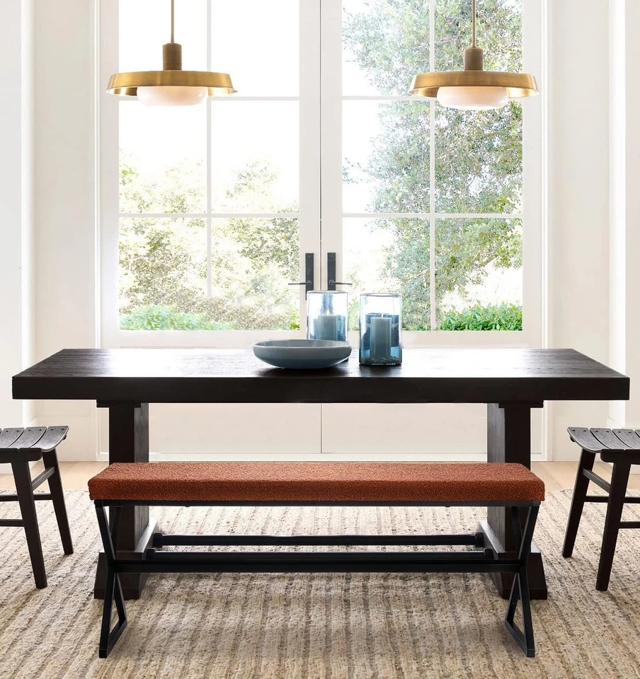 Banco de Metal Harper con Cojín Tapizado Boucle, Terracota y Negro Foto 3 de 4