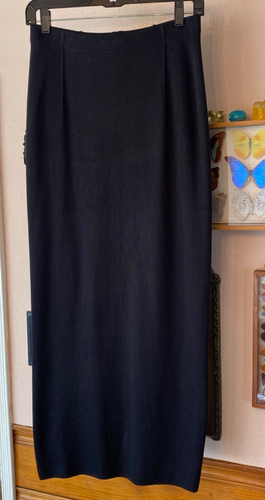 Donna Karan New York Silk Knit pull on stretch Pencil Skirt Sz M black midi - Picture 4 of 13