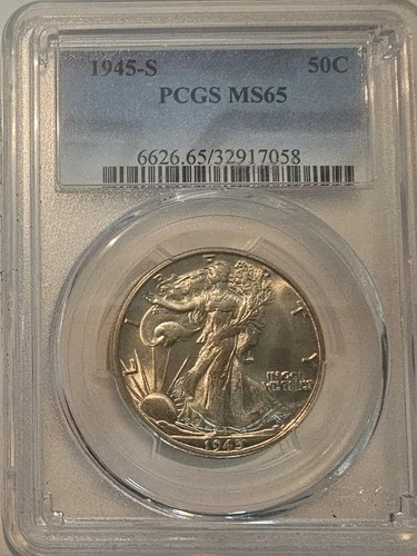 1945-S, LIBERTY WALKING, HALF DOLLAR, PCGS, MS 65