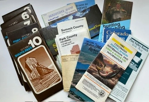 Vtg~Lot 16~Road Maps~Guides~FIshing/Hunting~Topographic~CO + WY Counties~'70's - product listing photo