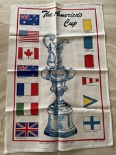Vintage America’s Cup Trophy, Flags, Sailing Signals, Towel UNUSED 1980s Linen