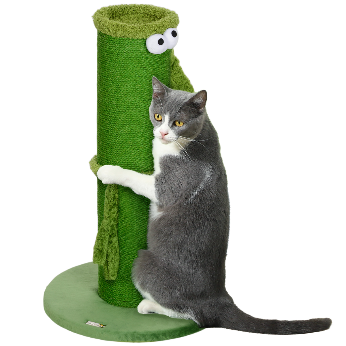 PawHut Cat Scratching Post for Indoor Cats 63cm Tall Sisal Rope Cover Green | Cat Scratcher Post, Large Base - Image 2